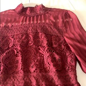 Crochet mock neck burgundy peplum top